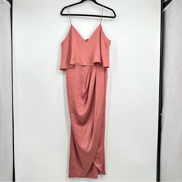 Shona Joy Luxe Frill Satin Wedding Guest Cocktail Dress Rose Women US 8 - Picture 3 of 11